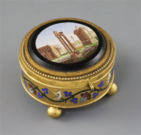 Cesare Roccheggiani of Rome. A micromosaic mounted ormolu casket, 3in. H.1.75in.